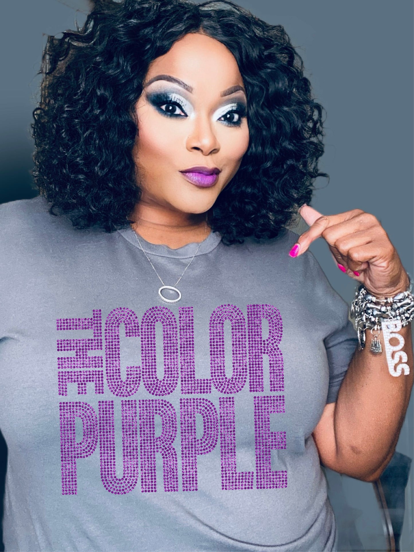 Color Purple Rhinestone T-Shirt