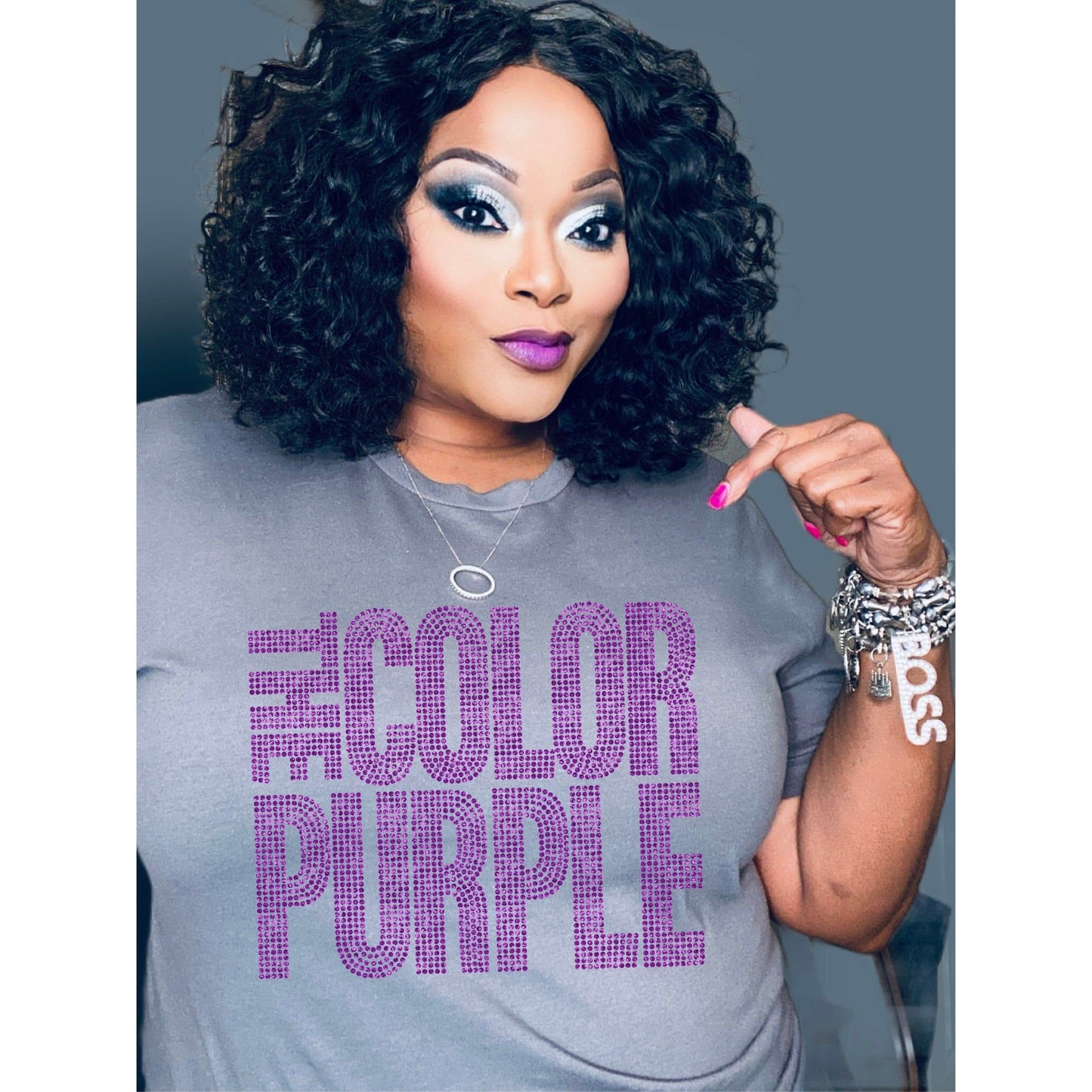 Color Purple Rhinestone T-Shirt