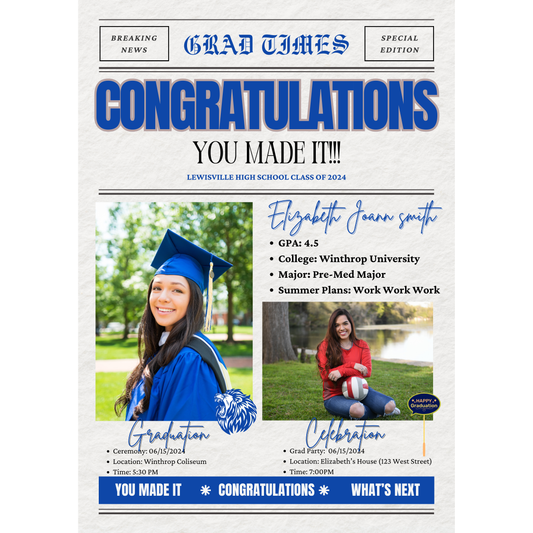 Congratulations Grad Newspaper Cover - Canva Editable Digital Template